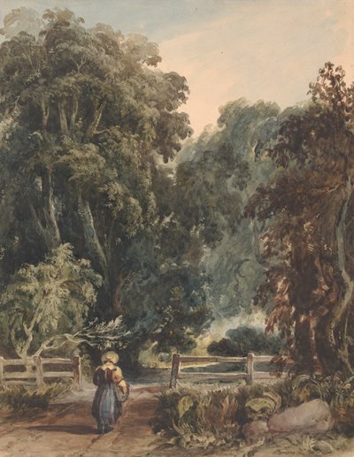 Meisje op laan, betredend bebost gebied door Thomas Sully