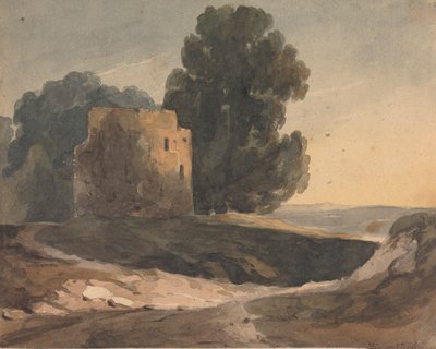 Landschap met verwoest kasteel, bomen door Thomas Sully