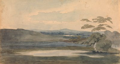 Landschap met bomen en bergen, meer op de voorgrond door Thomas Sully