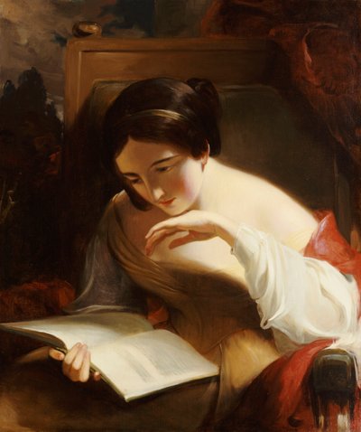 Portret van een meisje dat leest door Thomas Sully