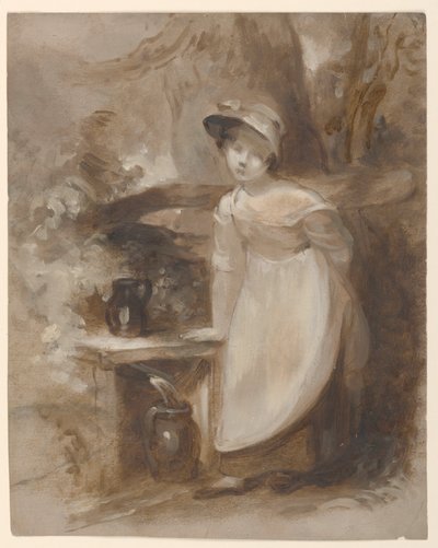 Jong meisje haalt water bij een bron door Thomas Sully