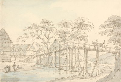 Brug over de Severn bij Newtown, Kijkend naar de Rivier door Thomas Sunderland