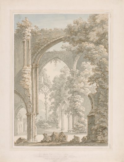 Binnenaanzicht van Tintern Abbey, kijkend van het schip naar het oostelijke raam door Thomas Sunderland
