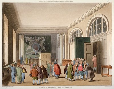 Interieur van het Accijnskantoor, Old Broad Street, City of London, 1810 door Thomas Sutherland
