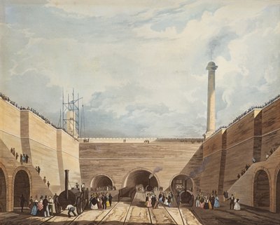 Ingang van de spoorweg bij Edge Hill, Liverpool, gegraveerd door H. Pyall door Thomas Talbot Bury