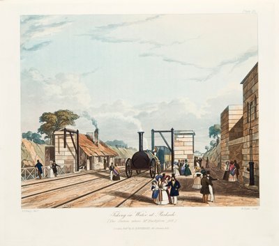 Water innemen bij Parkside, Liverpool en Manchester Railway, 1833 door Thomas Talbot Bury