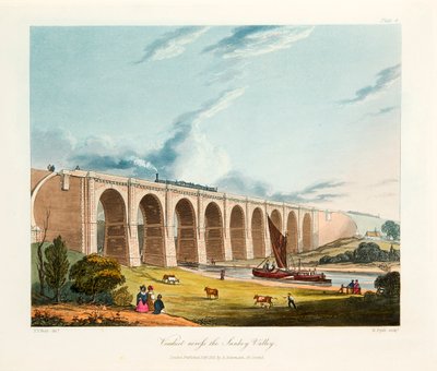 Viaduct over de Sankey Valley, Warrington, Cheshire, februari 1831 door Thomas Talbot Bury