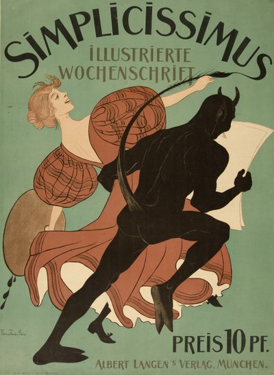 Vooromslag van "Simplicissimus Illustrierte Wochenschrift", uitgegeven 1896 door Thomas Theodor Heine