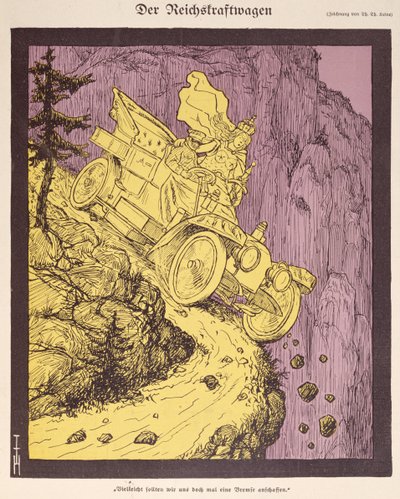 De Wagen van het Duitse Rijk bestuurd door Wilhelm II (1859-1941) illustratie van de voorpagina van 
