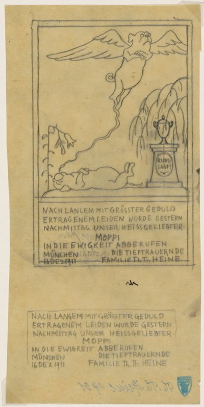 Overlijdensbericht voor een mopshond door Thomas Theodor Heine
