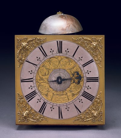 Vierkante wijzerplaat van een Charles II dertig uur lange staande klok, ca. 1680 door Thomas Tompion
