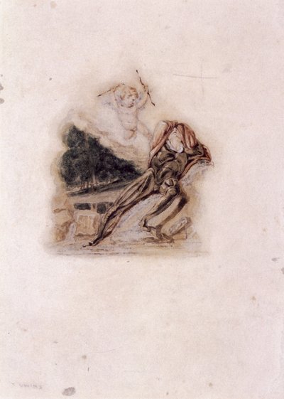 Cupido en minnaar treuren om de dood van een geliefde door Thomas Uwins