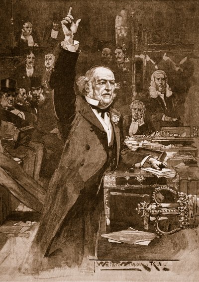 Invoering van de Home Rule Bill: Mr. Gladstone houdt zijn slotrede, 1886, illustratie uit 