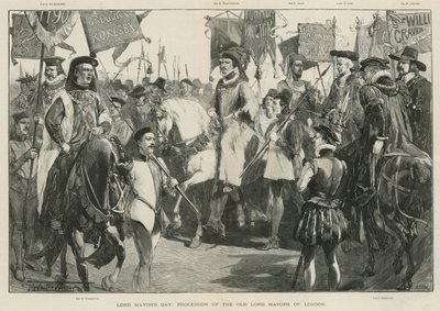 Dag van de burgemeester: Optocht van de oude Lord Mayors van Londen (litho) door Thomas Walter Wilson