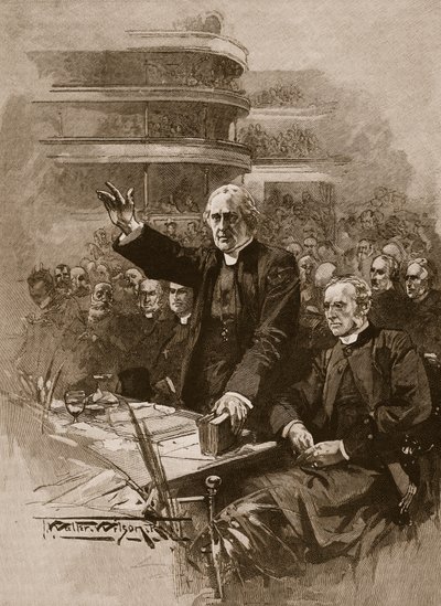 De Aartsbisschop van Canterbury bij de demonstratie in de Royal Albert Hall, 1893, illustratie uit 