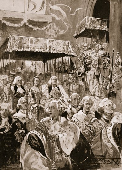 De processie van Westminster Hall bij de kroning van George III en koningin Charlotte, 22 september 1761, uit 