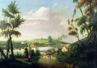 Een direct noordelijk algemeen uitzicht op Sydney Cove, 1794 door Thomas Watling