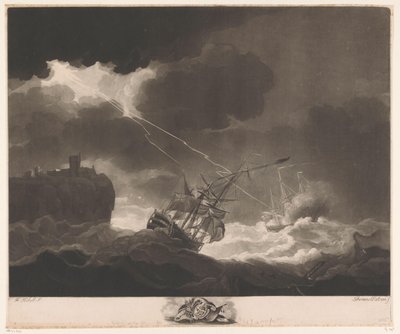 Bliksem slaat in op twee schepen tijdens een storm door Thomas Watson