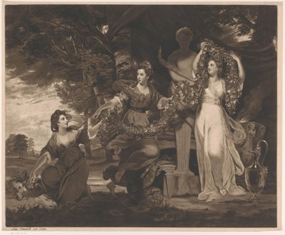 Portret van Barbara Beresford, Elizabeth Gardiner en Anne Townshend als de drie gratiën door Thomas Watson