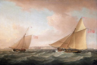 Een jacht van de Britse Vuurtoren Dienst en een Revenue Cutter, voor Ramsgate, Engeland door Thomas Whitcombe