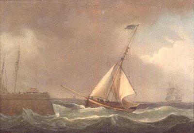 Een Oostindiëvaarder voor anker door Thomas Whitcombe