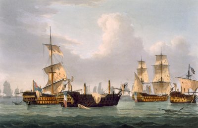 Actie van Lord Hotham, 14 maart 1795, gegraveerd door Thomas Sutherland voor J. Jenkins