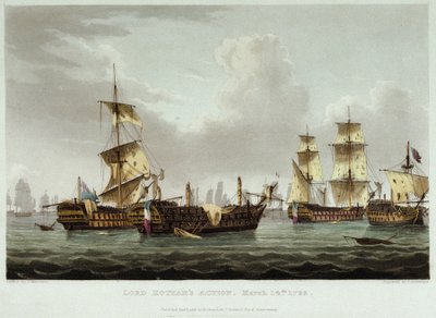 De zeeslag geleid door Lord William Hotham (1736-1813), op 14 maart door Thomas Whitcombe
