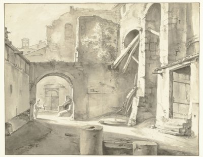 Italiaanse gebouwen met links een poort door Thomas Wijck