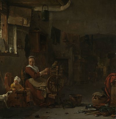 Boerin aan het spinnen door Thomas Wijck