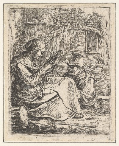 Vrouw aan het Spinnewiel door Thomas Wijck