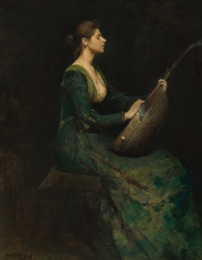 Dame met een Luit door Thomas Wilmer Dewing