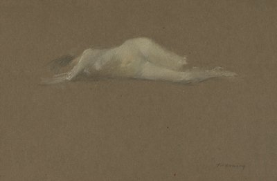 Naakte vrouw op haar zij door Thomas Wilmer Dewing