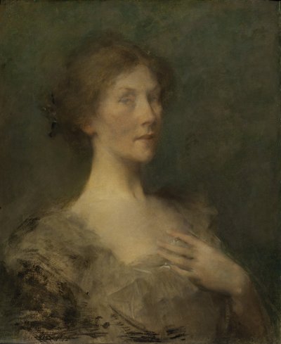 Portret van een dame door Thomas Wilmer Dewing