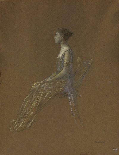 Zittende Dame in een Gele Jurk door Thomas Wilmer Dewing