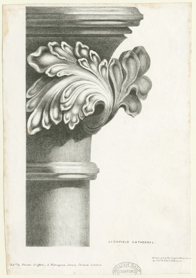 Interieur van de Kathedraal van Lichfield - Gesneden loofwerk: lithografie, nd [?19e eeuw] (prent) door Thomas Witlam Atkinson