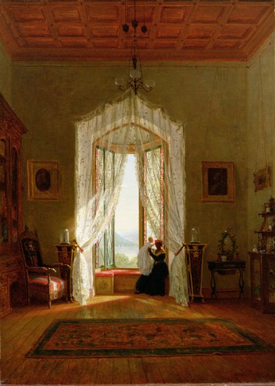 Een Raam, Huis aan de Rivier door Thomas Worthington Whittredge