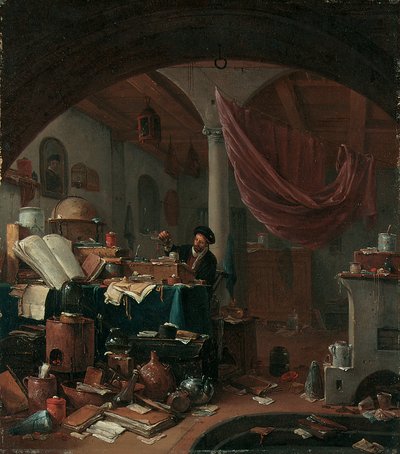 Een alchemist in zijn studeerkamer door Thomas Wyck