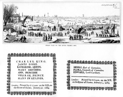 Frost fair op de rivier de Theems, en voorbeelden van drukwerk, februari 1684, 1840 door Thomas Wyck