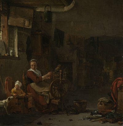 Spinnende boerin door Thomas Wyck
