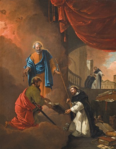Het visioen van Sint Dominicus, met Sint Dominicus die twee missionaire broeders zegent door Thomas Wyck