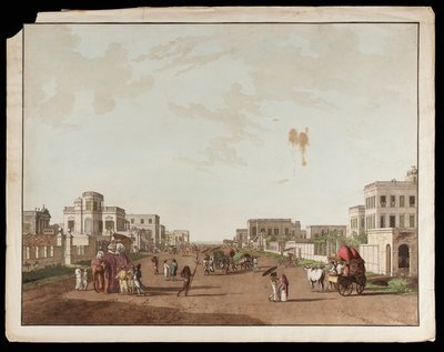 Old Court House Street, Zicht naar het Zuiden vanuit de Uitzichten van Calcutta door Thomas und William Daniell