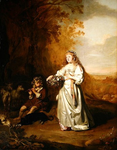 Een meisje en een jongen in Arcadische kostuums door Thomas de Keyser