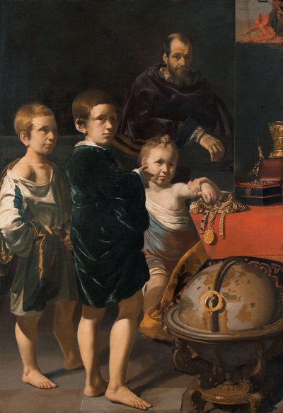Portret van drie kinderen en een man door Thomas de Keyser