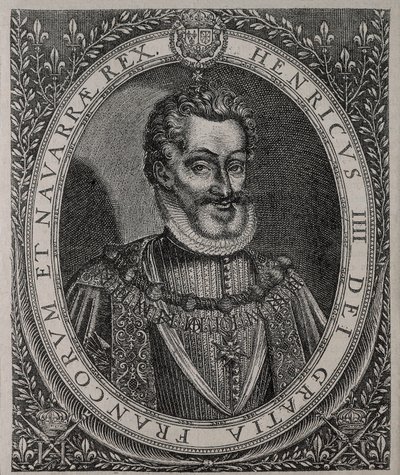 Portret van HENRI IV van Frankrijk en Navarra (1553-1610) gravure van Tomas de Leu (16e eeuw) door Thomas de Leu