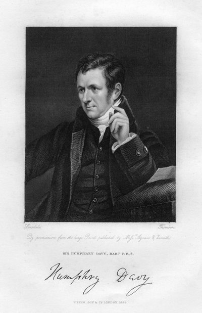 Sir Humphry Davy 1778-1829, Engelse chemicus en natuurkundige, 19e eeuw door Thompson