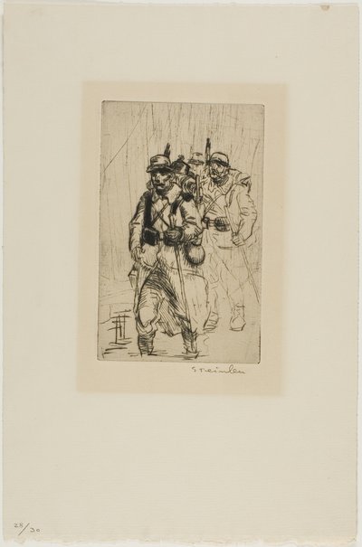 Drie wandelende soldaten door Théophile Alexandre Pierre Steinlen