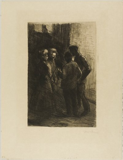 Twee vrouwen van de straat en hun metgezellen door Théophile Alexandre Pierre Steinlen