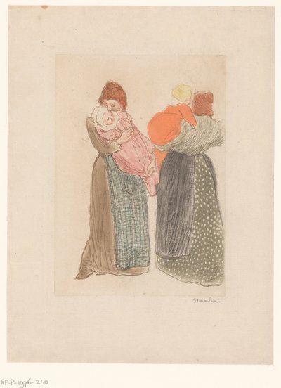 Twee moeders met kinderen door Théophile Alexandre Steinlen (signed by artist)