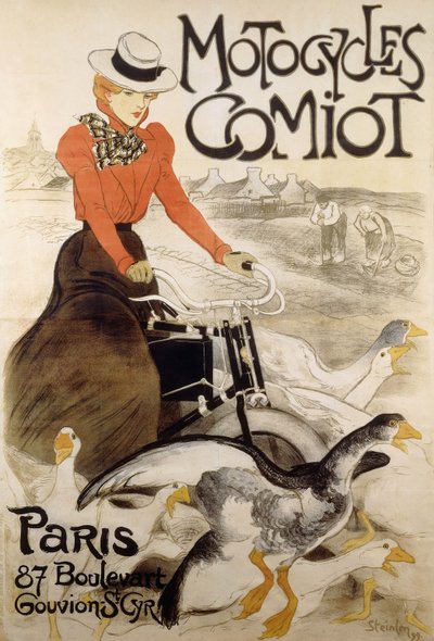 Een reclameposter voor "Motorfietsen Comiot", 1899 door Théophile Alexandre Steinlen