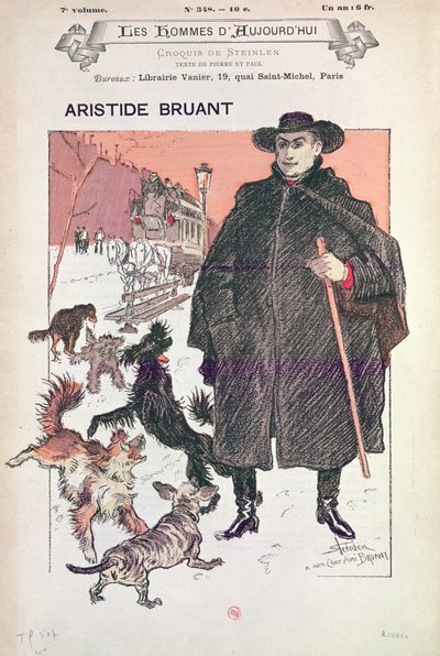 Karikatuur van Aristide Bruant in Les Hommes d